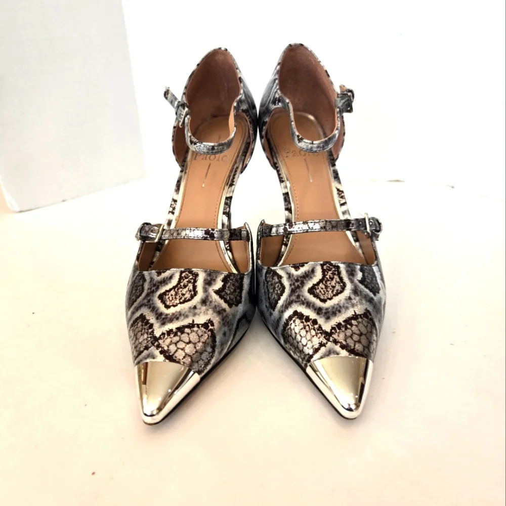 Linea Paolo Paz snake phyton print silver pumps ankle strap